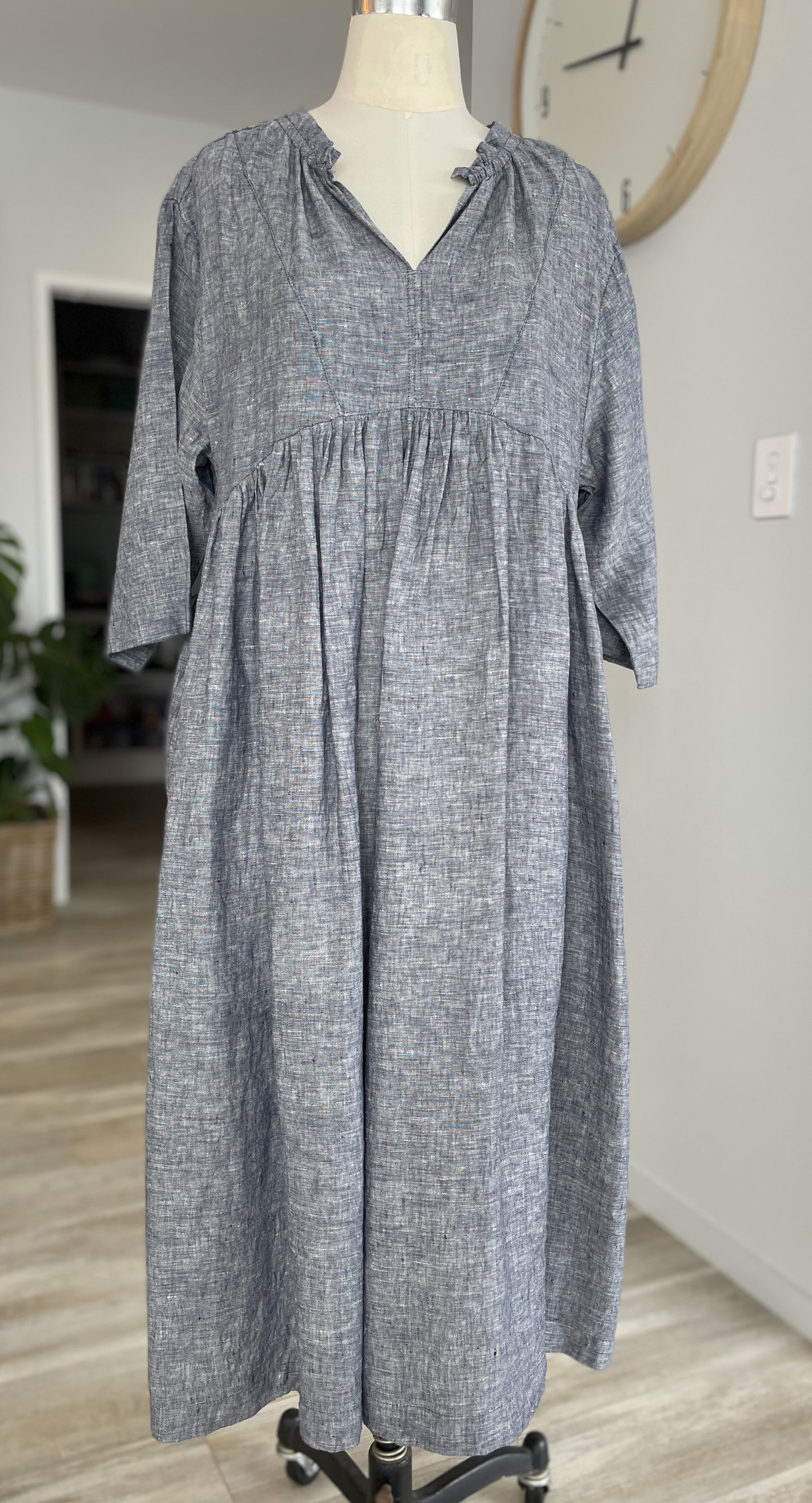 Linen Ruffle Neck Dress