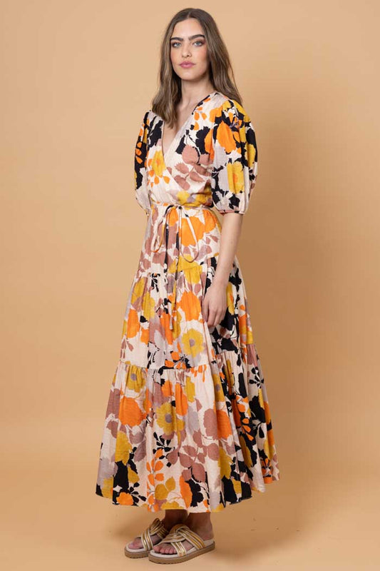 Sammie Wrap Maxi Dress - Orange Floral