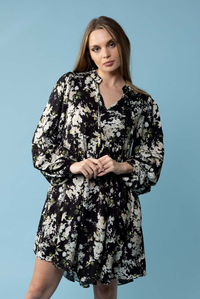 Aria Mini Dress - Black Floral