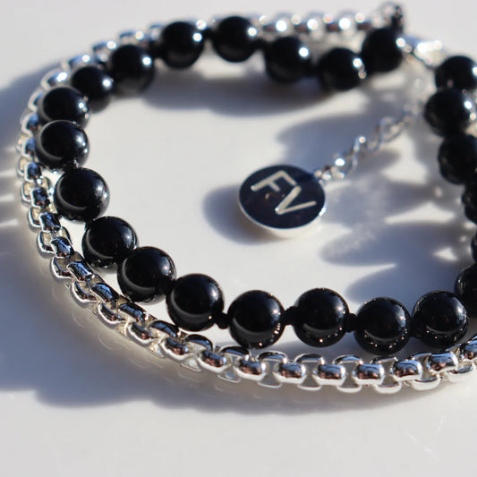Black Edit - Black Onyx & Silver Chain Bracelet