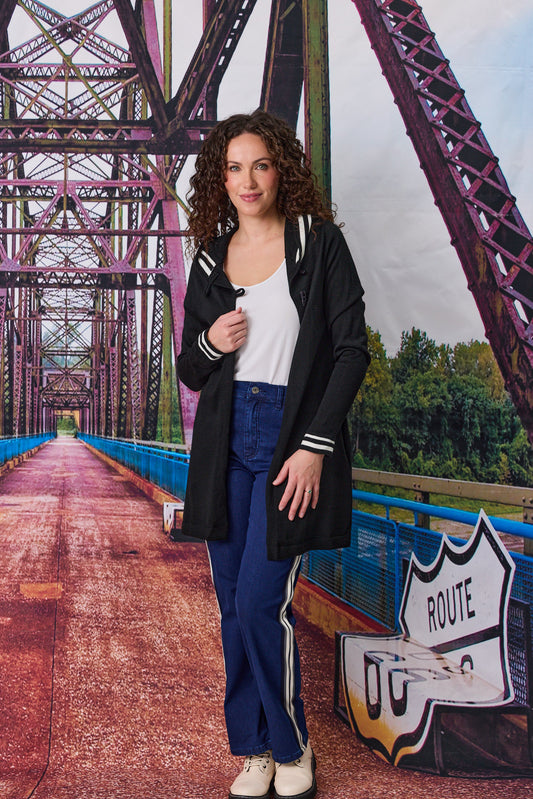 Stripe Trim Hooded Cardi