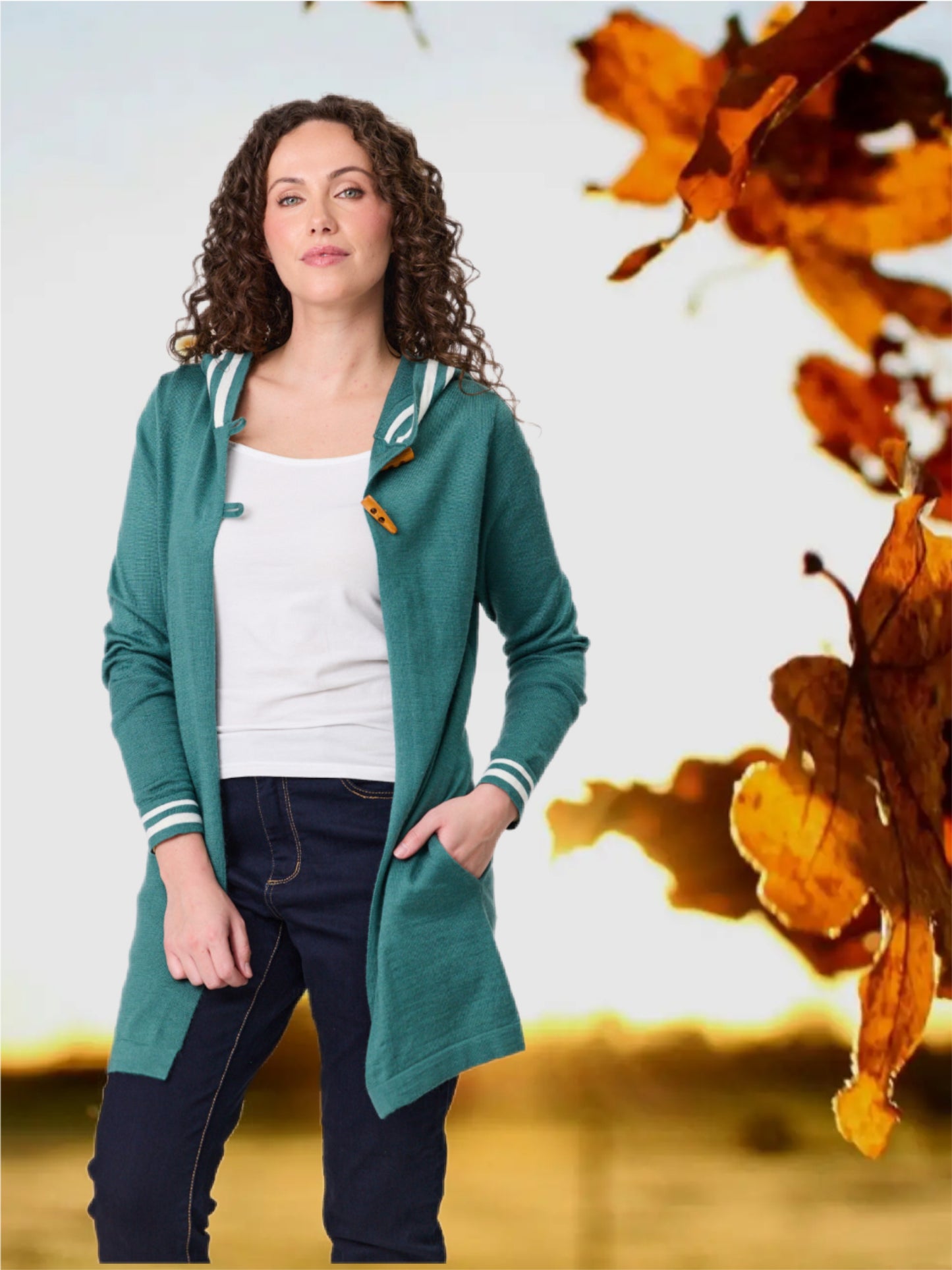 Stripe Trim Hooded Cardi