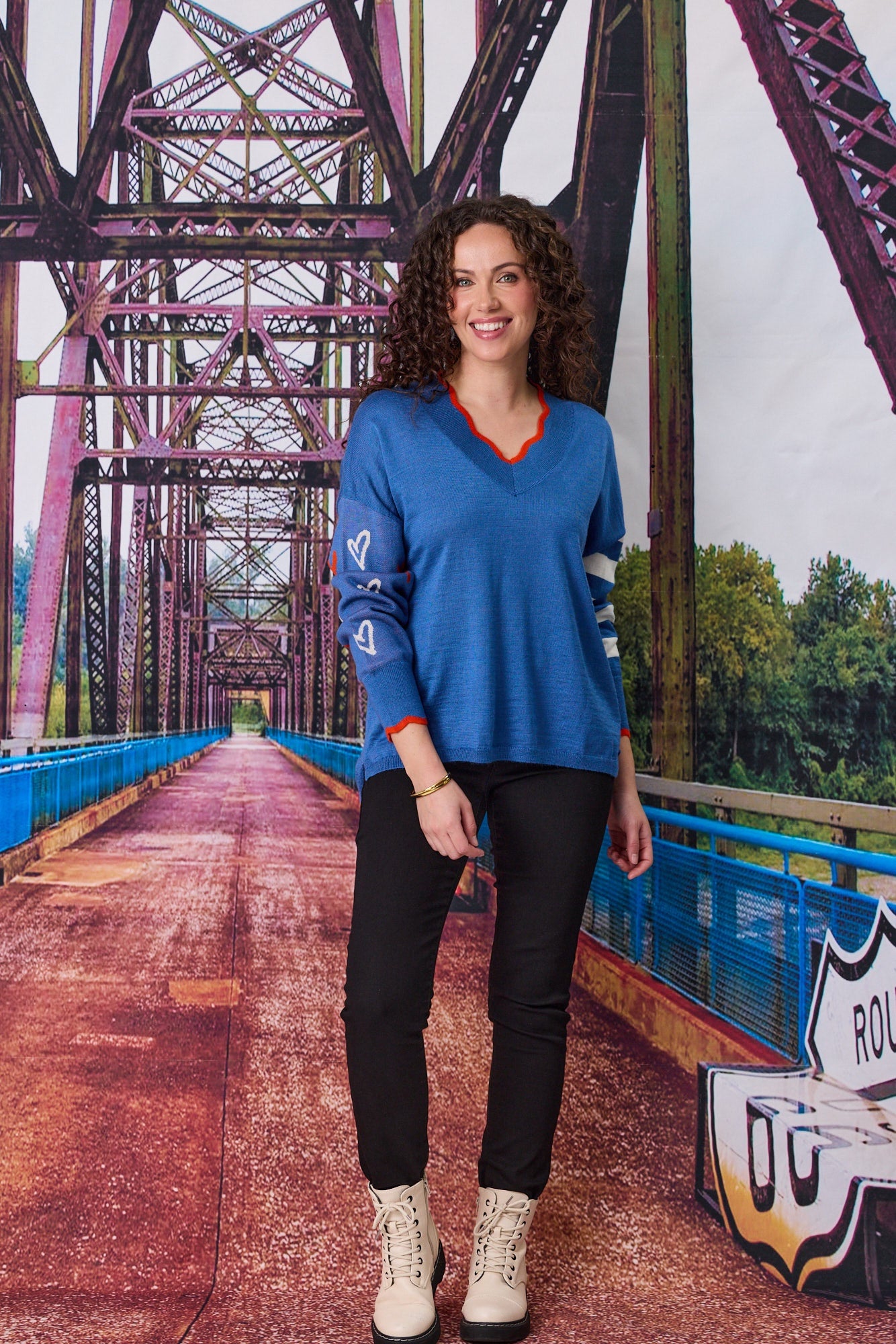 Merino Blend Signature Jumper - Blue/Cream