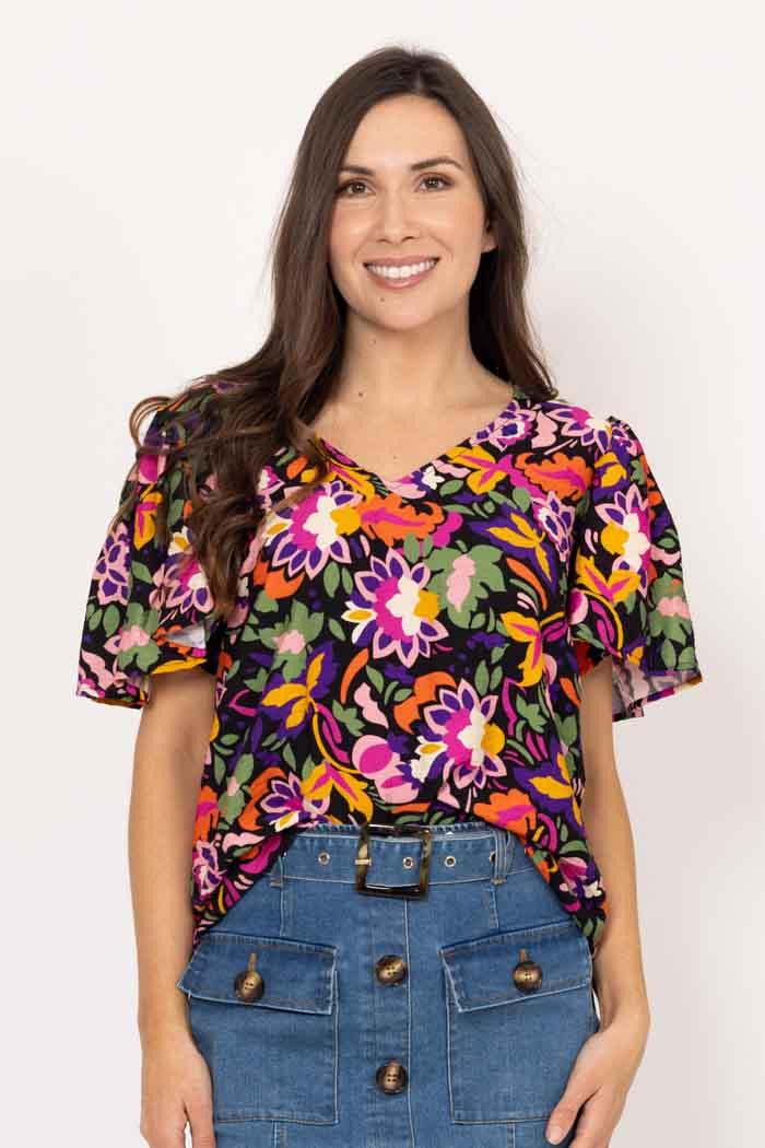 Dehlia Top - Black Floral