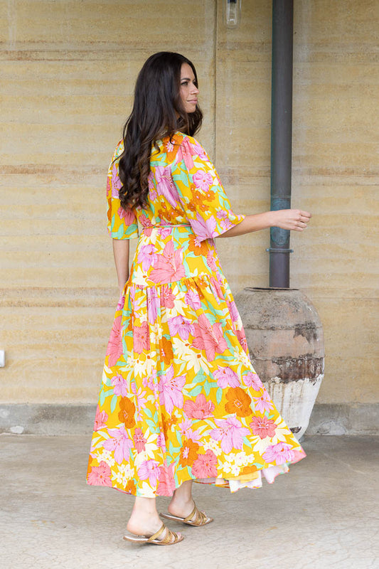 Bonnie Wrap Dress - Mustard Floral