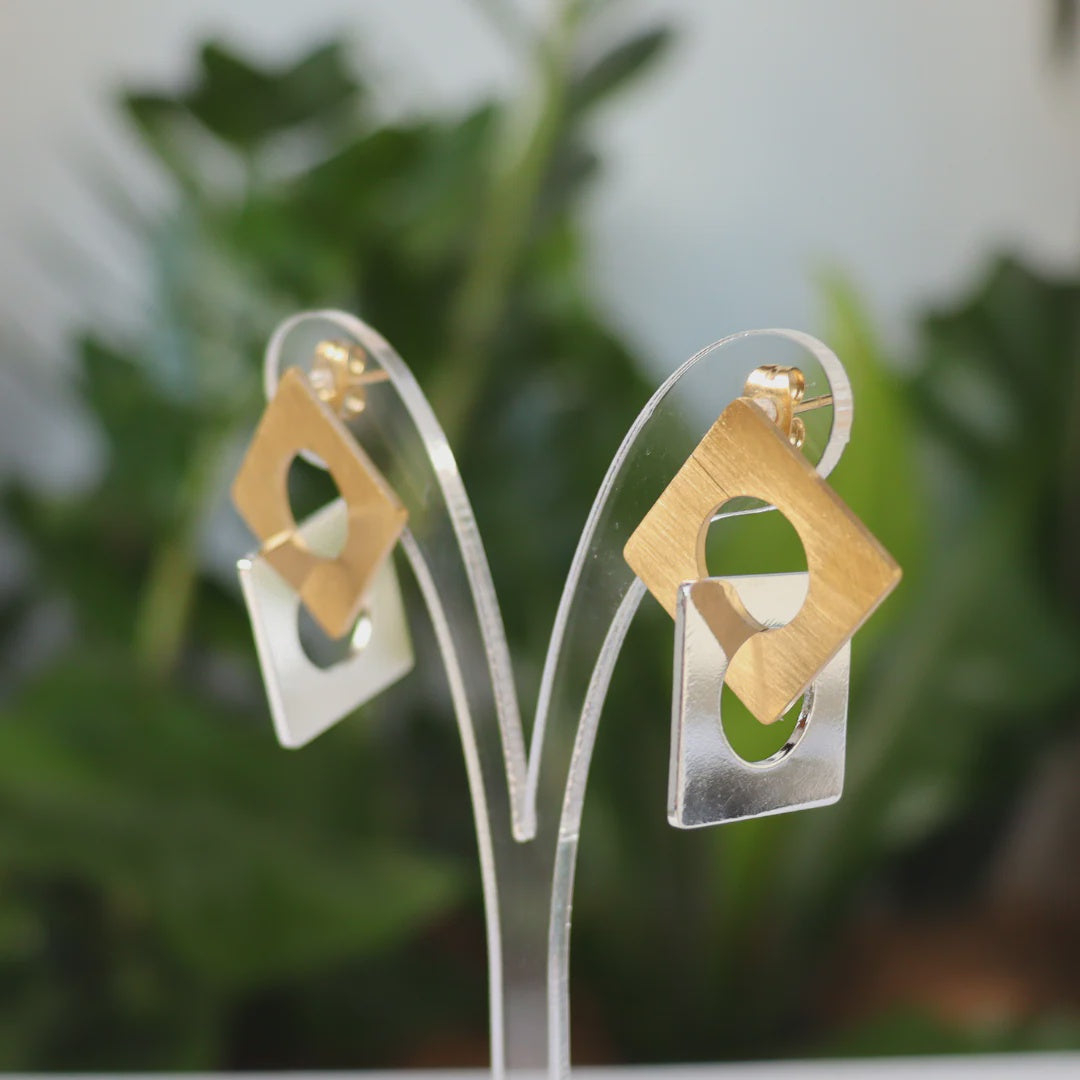 Carre Yellow Gold & Silver Stud Earrings