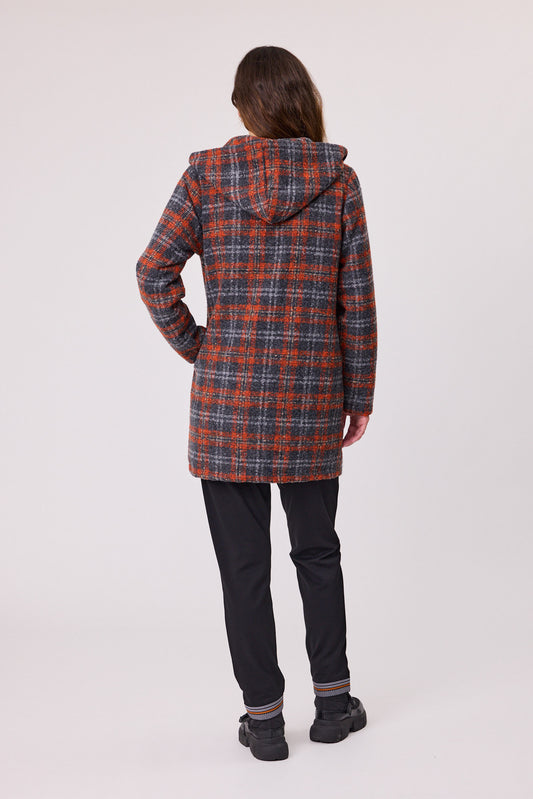 Hooded Coat - Charcoal/Rust