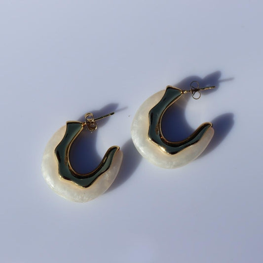 Steel Me - White Resin - Yellow Gold Earrings