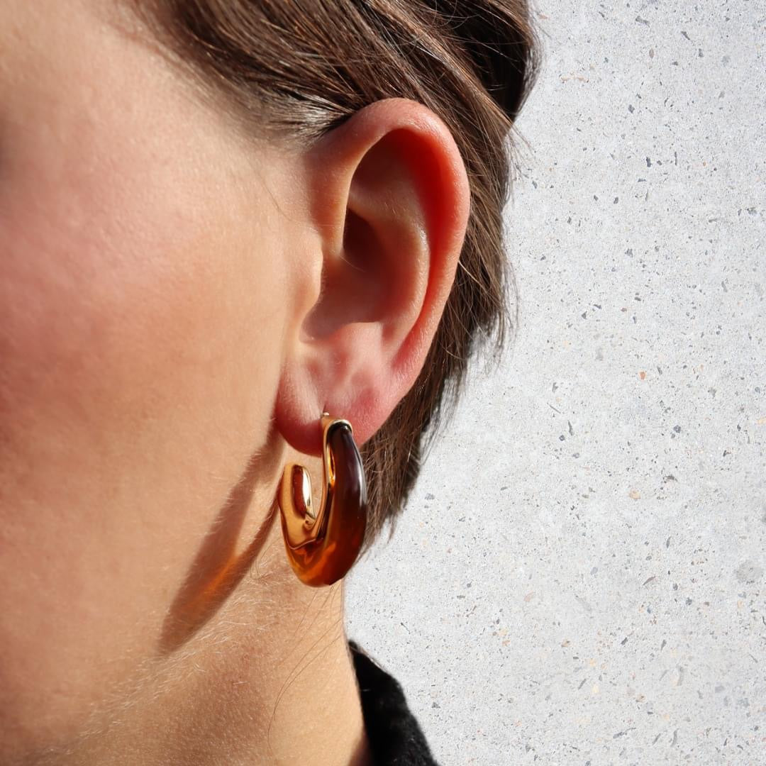 Steel Me - Tortoiseshell Resin/Yellow Gold Hoop Earrings
