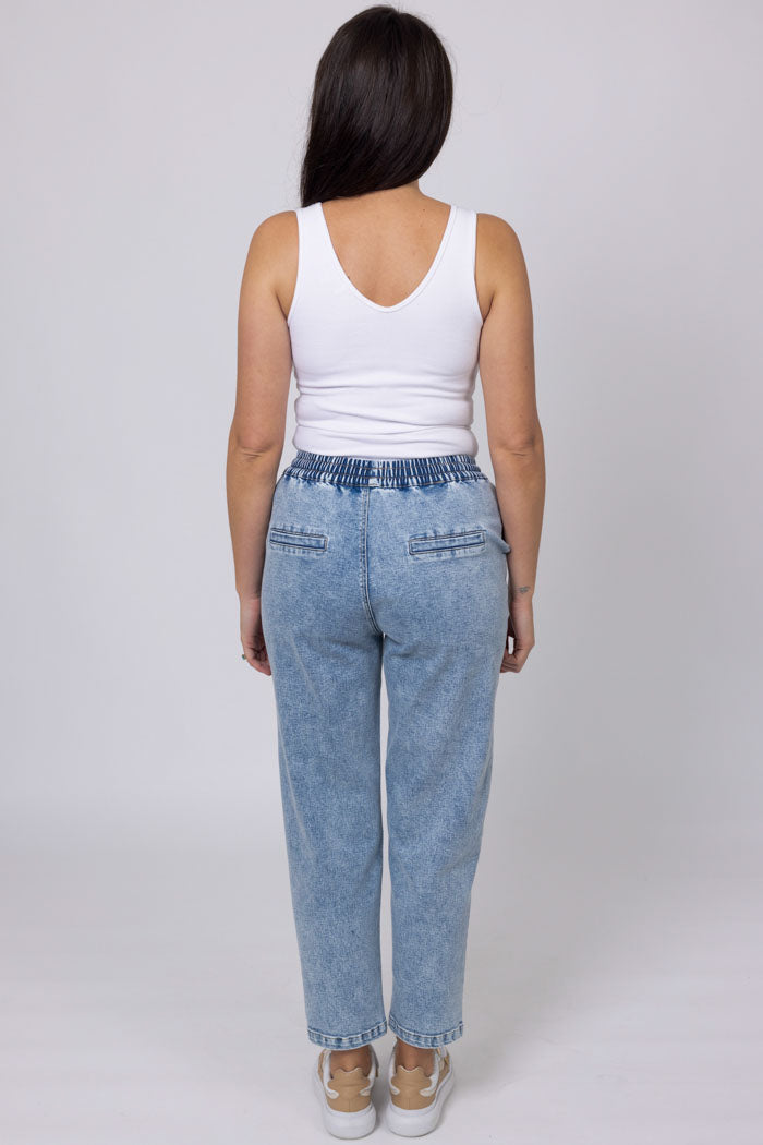 Talia Denim Jogger - Light Blue