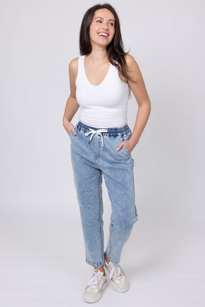 Talia Denim Jogger - Light Blue