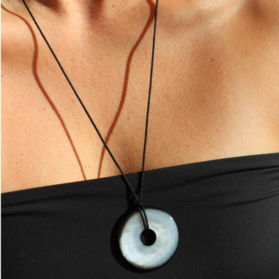 Silver Perle -Mother of Pearl Black Cord Necklace