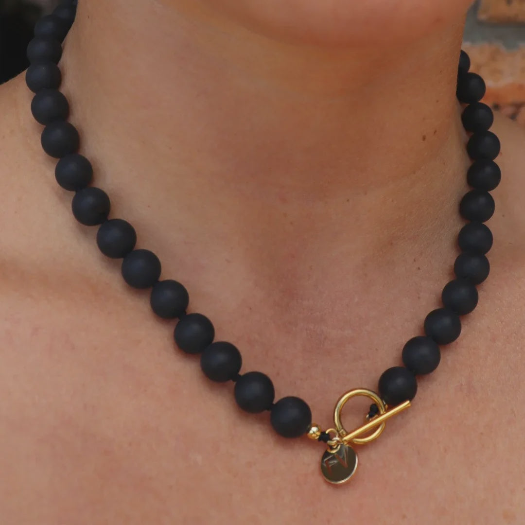 Black Matt Onyx -YG Fob - Necklace