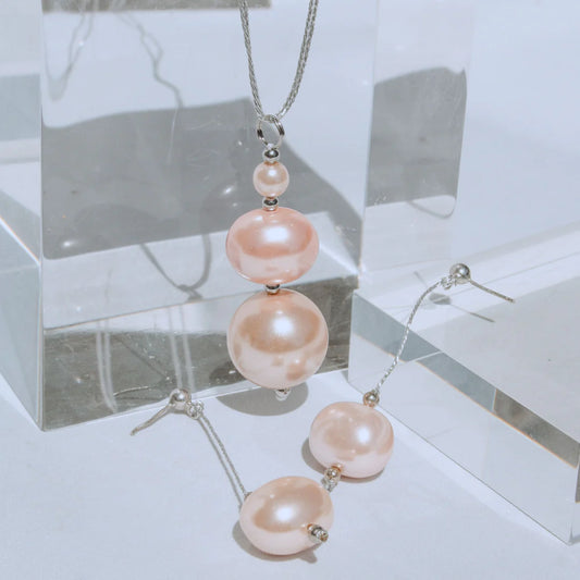 Perle Pink Silver Cord Necklace.