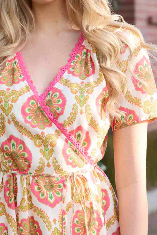 Phoebe Wrap Dress - Paisley Fluro Pink