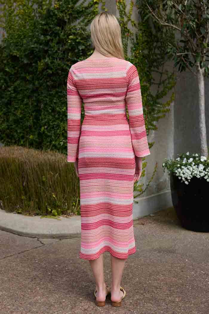 Jessie V-Neck Maxi Knit Dress - Stripe Pink