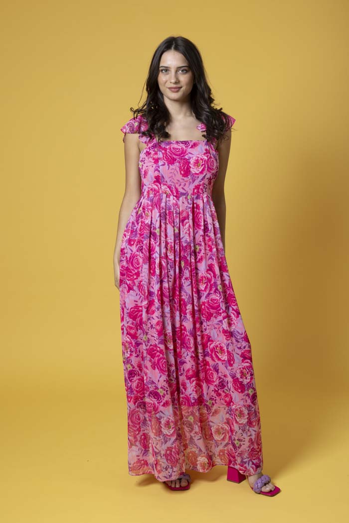 Gisele Maxi Dress - Chiffon Floral Pink