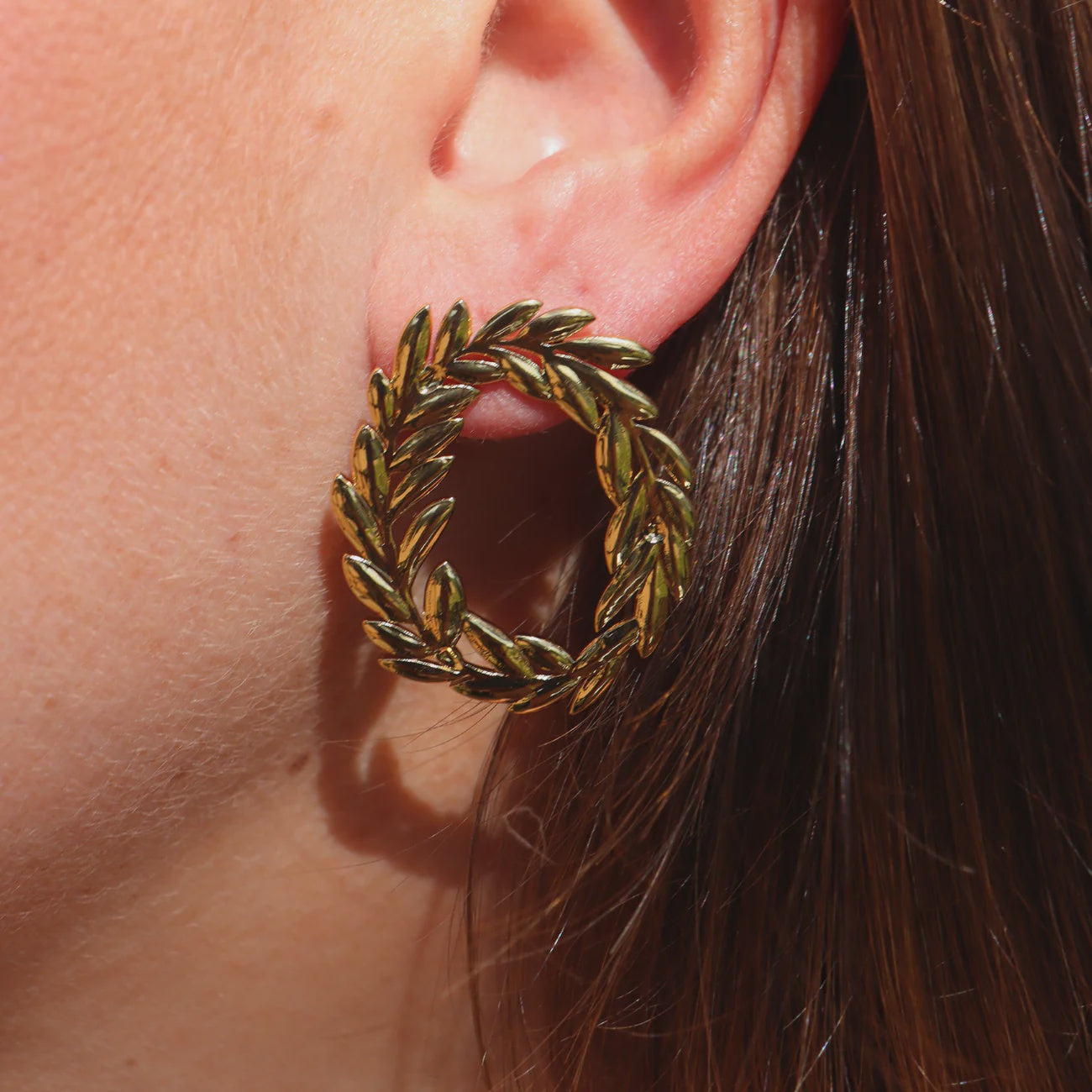 Steel Me Olive Wreath Yellow Gold Earrings
