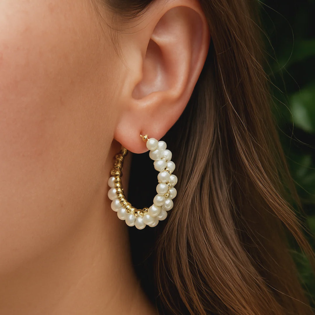 Steel Me Pearl Woven Hoops - 25mm