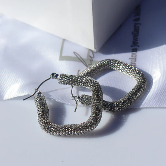 Steel Me Stainless Steel Silver Snake Hoop Earrings