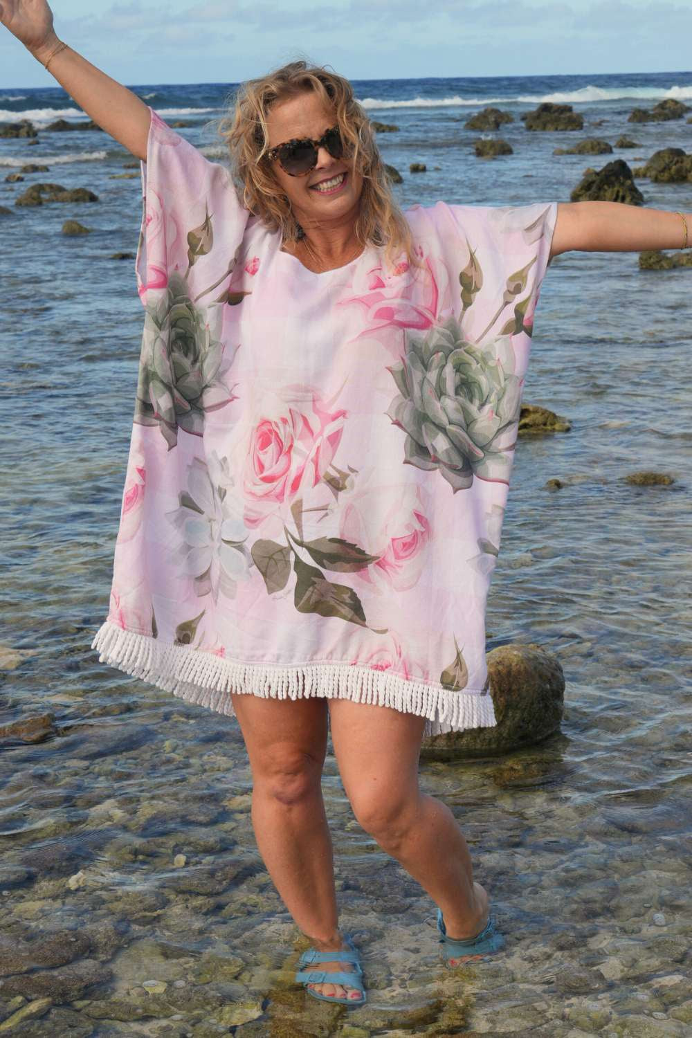 Towel Poncho - Pink Cactus Rose