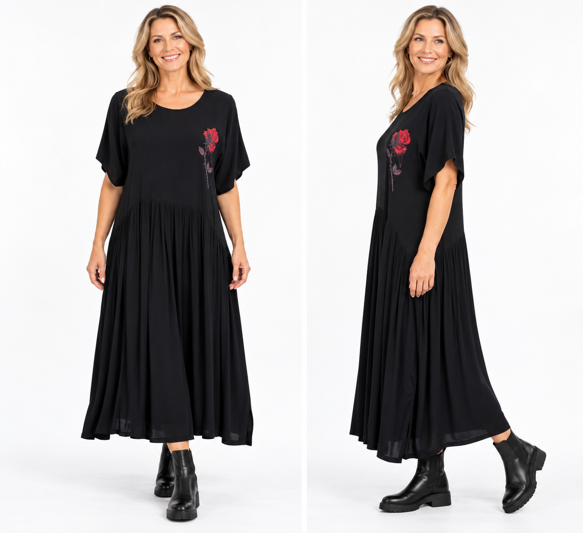 Bittermoon Travel Dress- Black w Rose