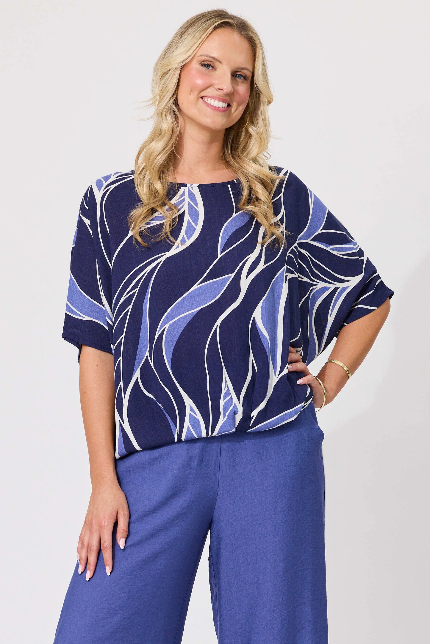 Alessa Print Top - Leafy Blue