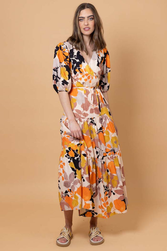 Sammie Wrap Maxi Dress - Orange Floral