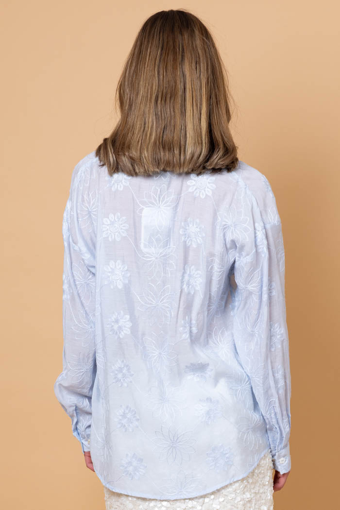 Nina Embroidered Shirt - Light Blue