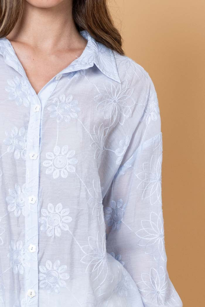 Nina Embroidered Shirt - Light Blue