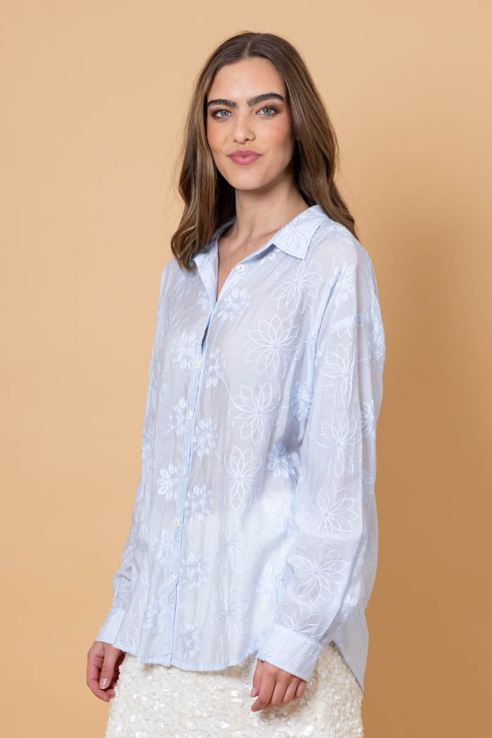 Nina Embroidered Shirt - Light Blue