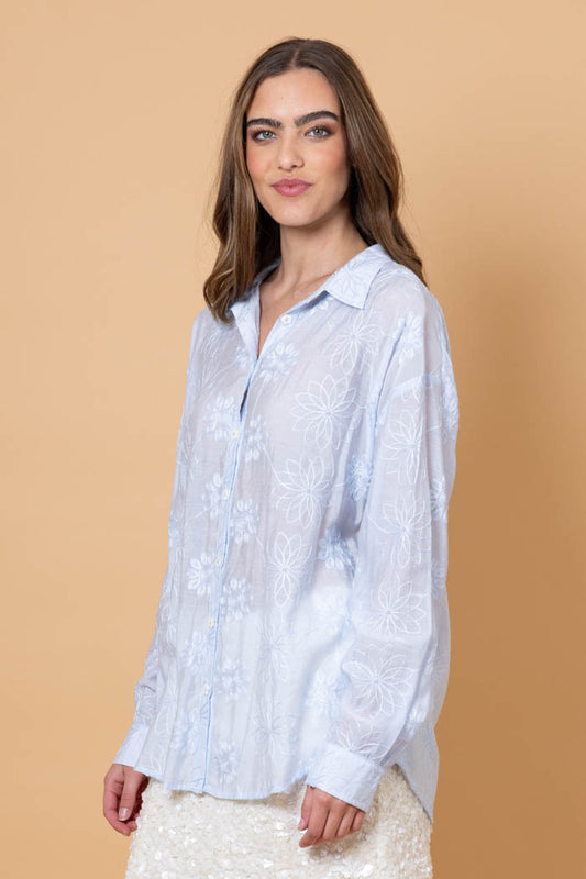 Nina Embroidered Shirt - Light Blue