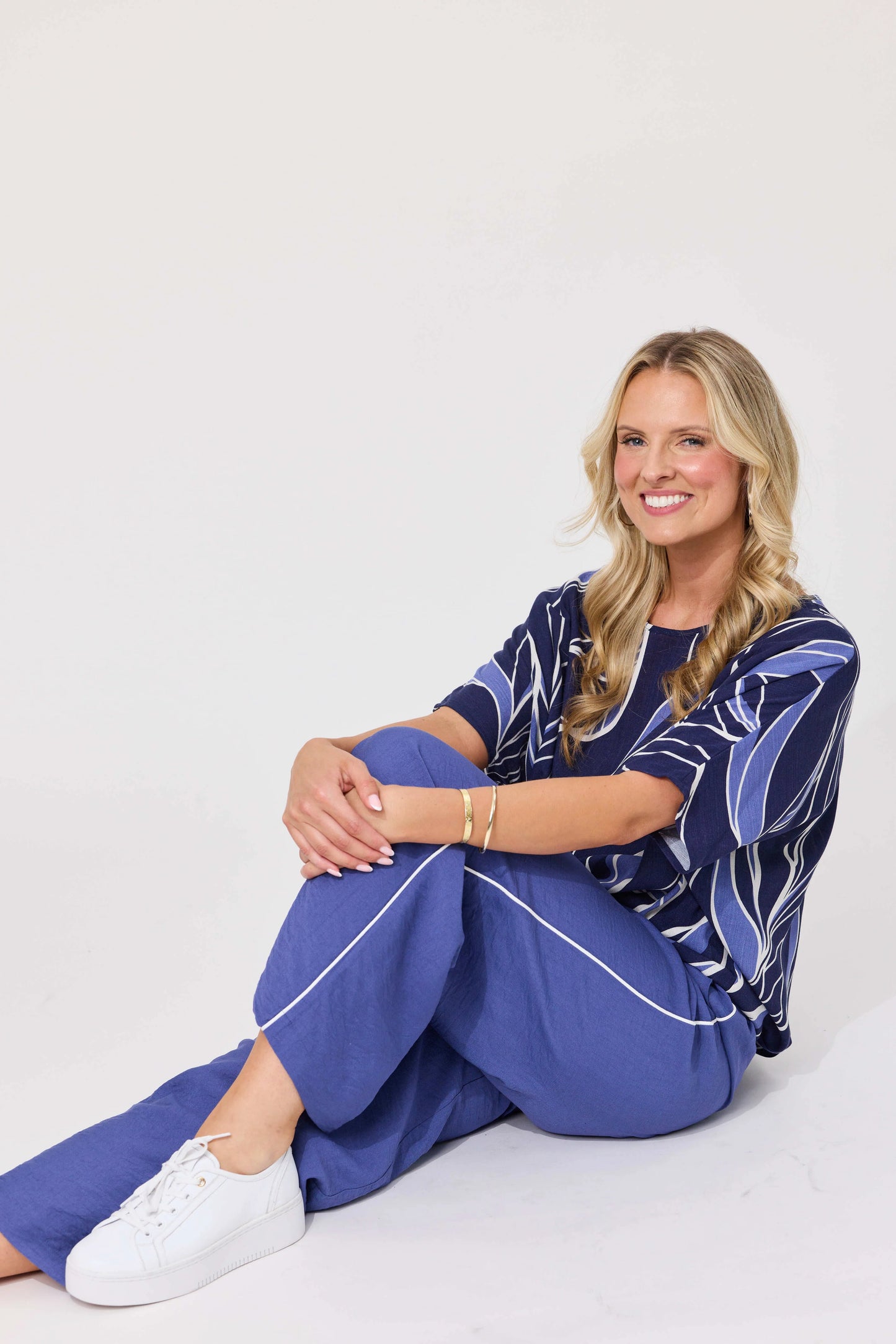 Alessa Print Top - Leafy Blue
