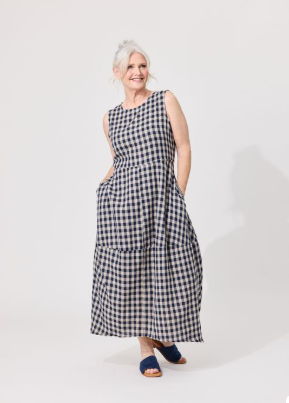 Antonia Dress - Navy Gingham