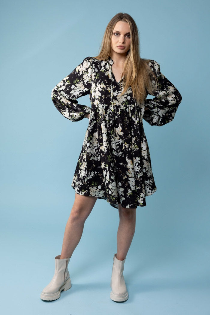 Aria Mini Dress - Black Floral