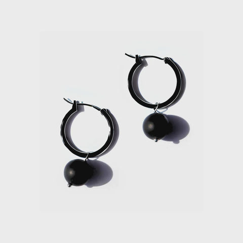 Black Onyx - Black Hoop 20mm - Earrings