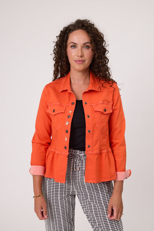 Stretch Drill Jacket With Brooch Detail - Orange