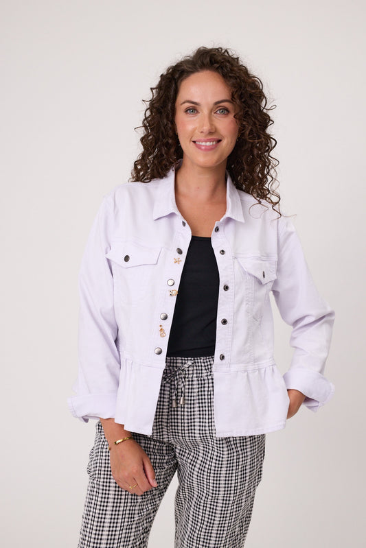 Stretch Drill Jacket with Brooch Detail - White