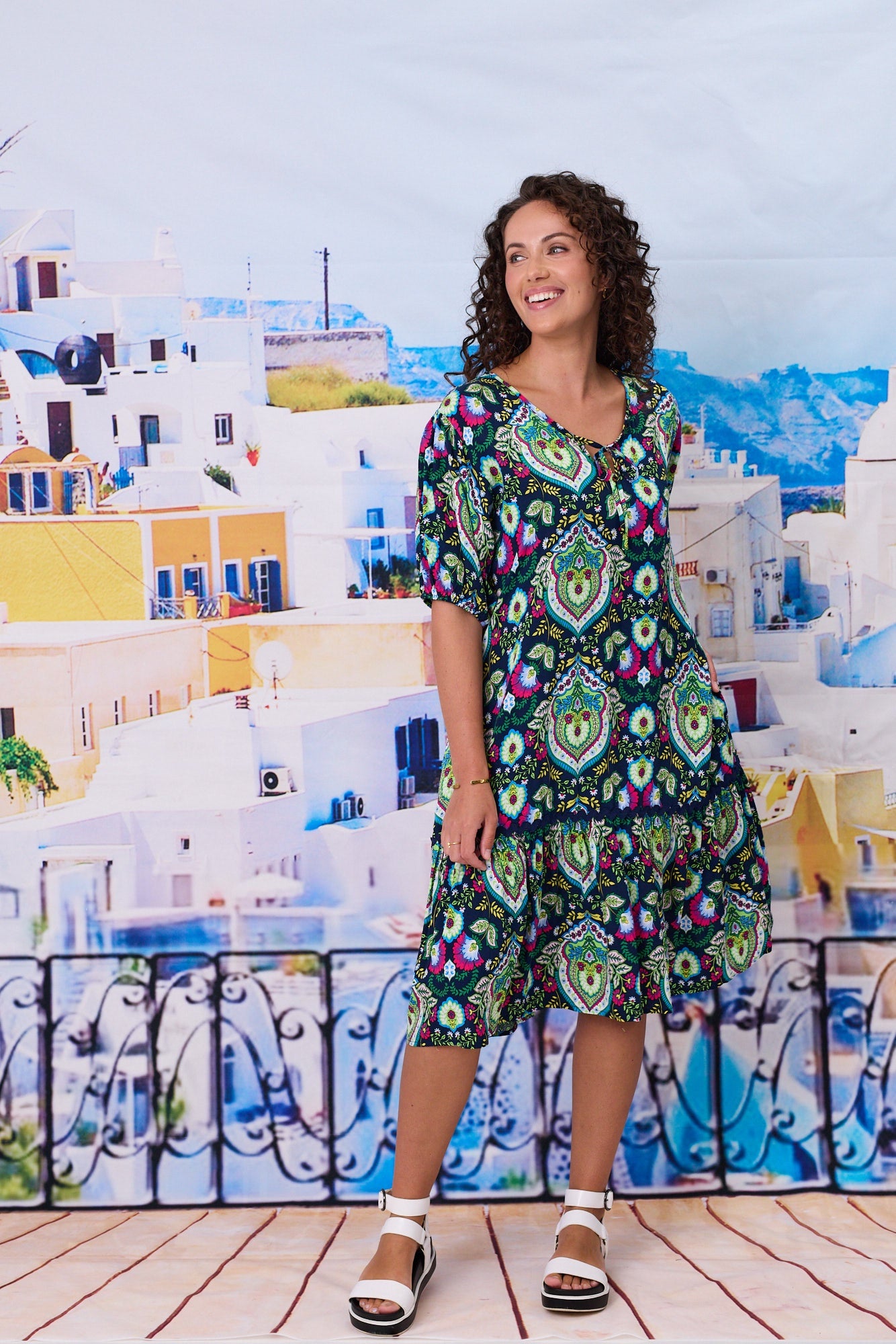 Salerno Printed Dress - Navy