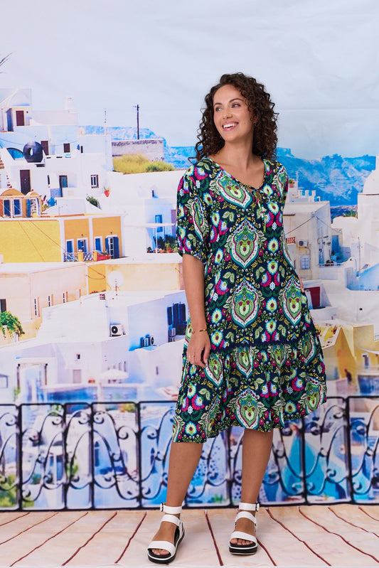 Salerno Printed Dress - Navy