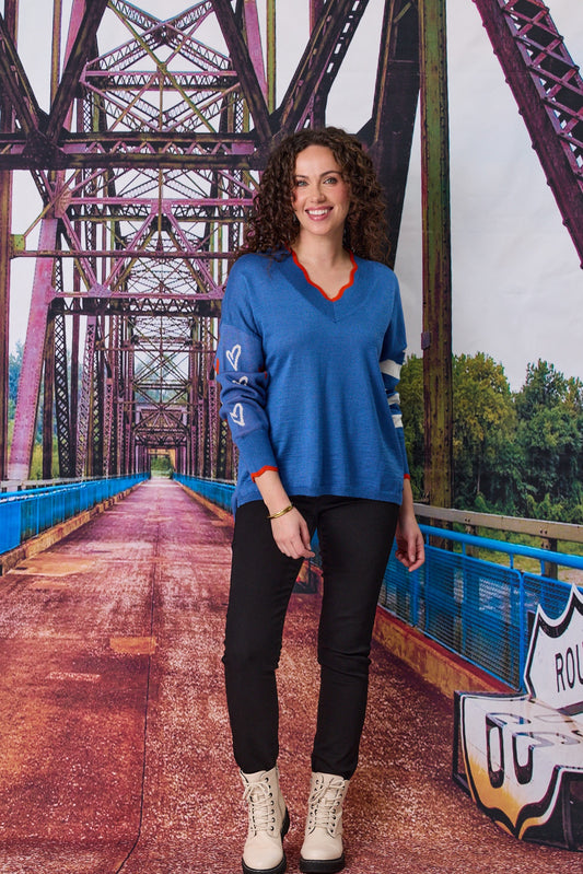 Merino Blend Signature Jumper - Blue/Cream