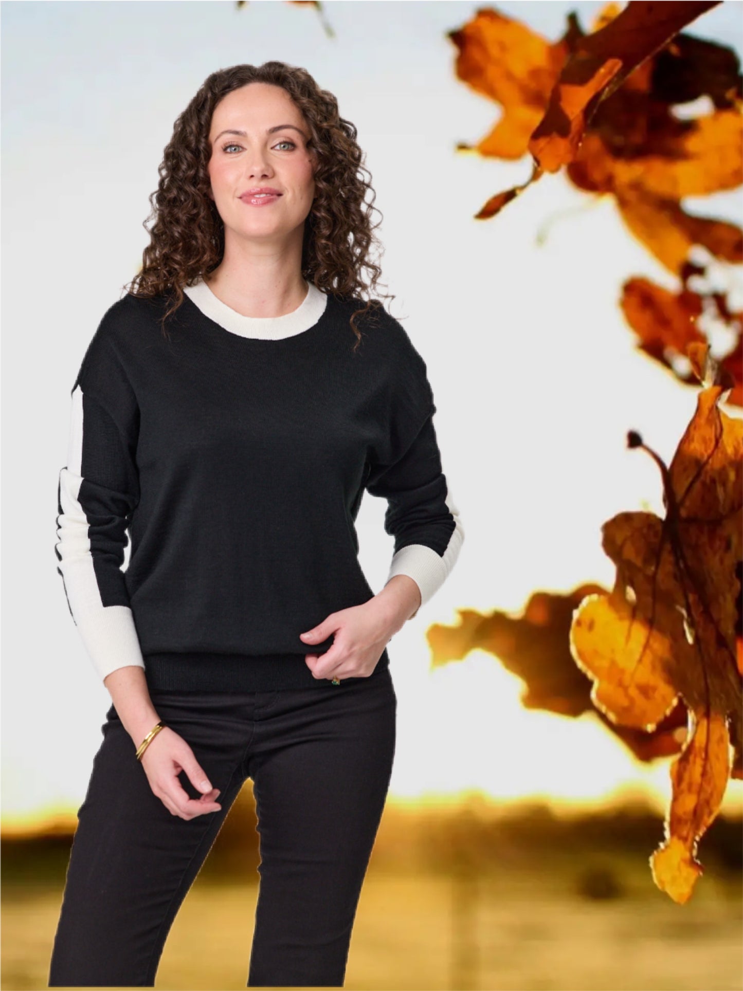 Stripe Trim Jumper - Black/Cream