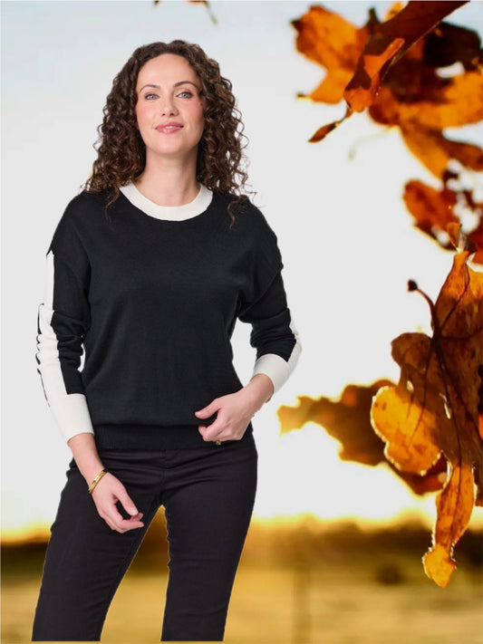 Stripe Trim Jumper - Black/Cream