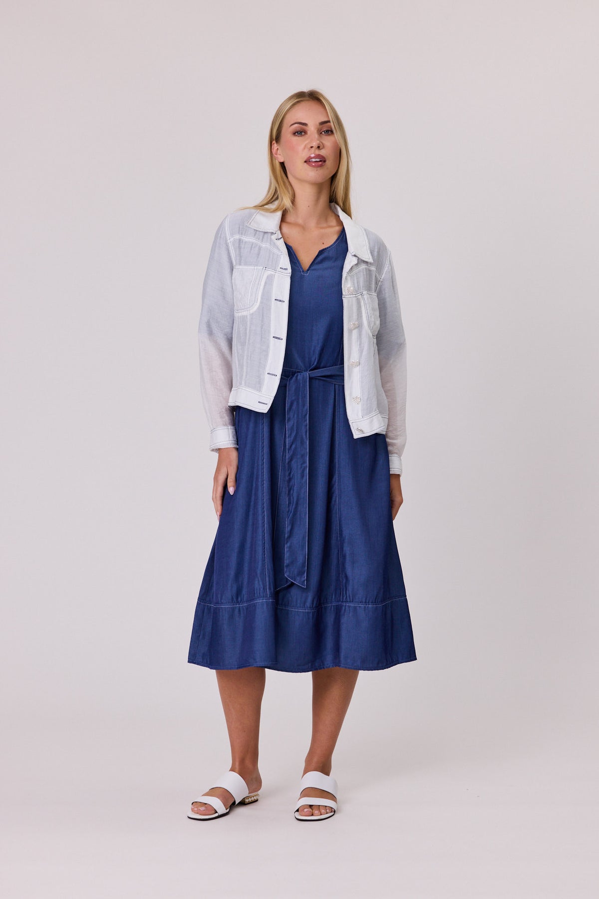 Valencia Plain Voile Jacket - White/Navy