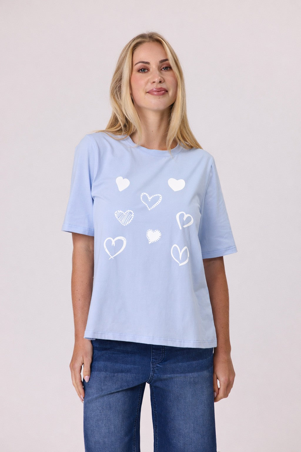 Heart Trim T - Pale Blue/White