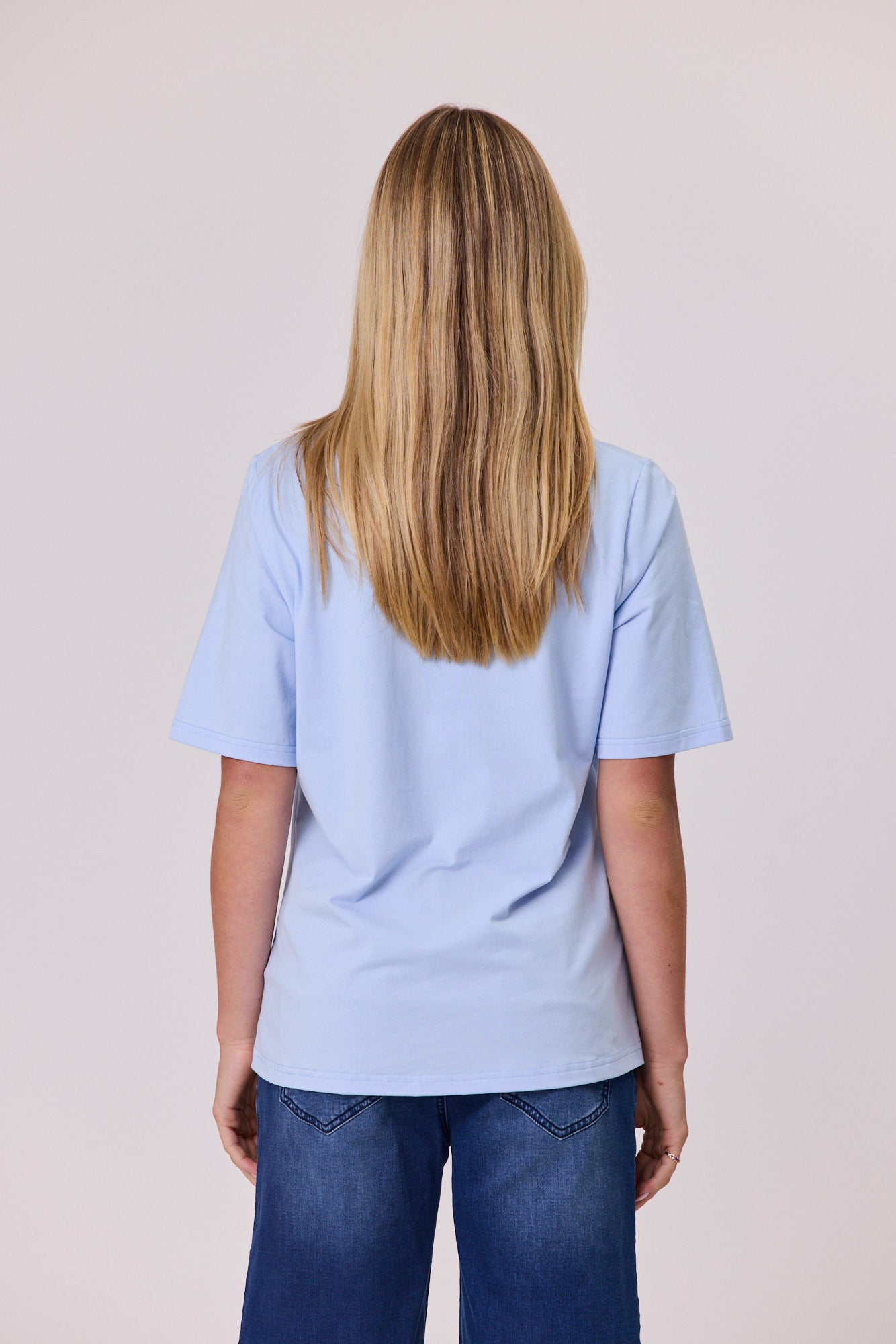 Heart Trim T - Pale Blue/White
