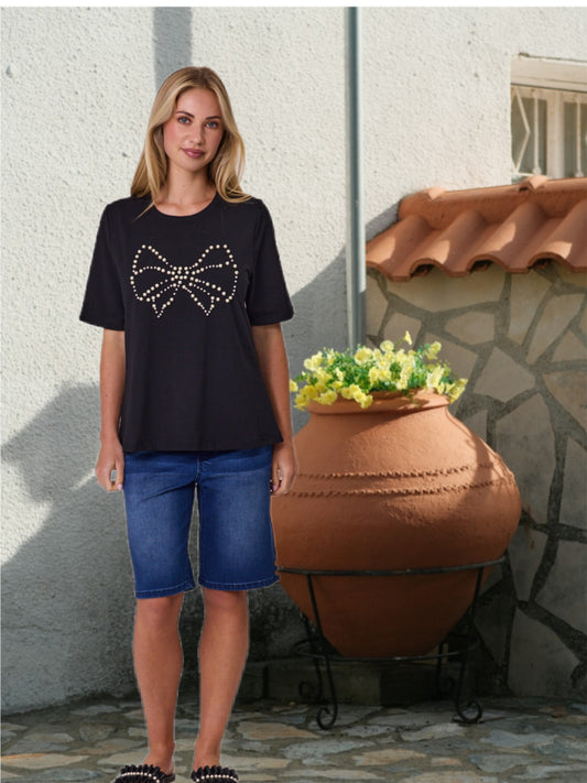 Pearl Bow T-Shirt - Black