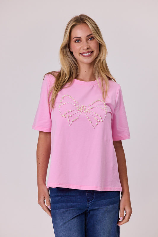 Pearl Bow T-Shirt - Pale Pink