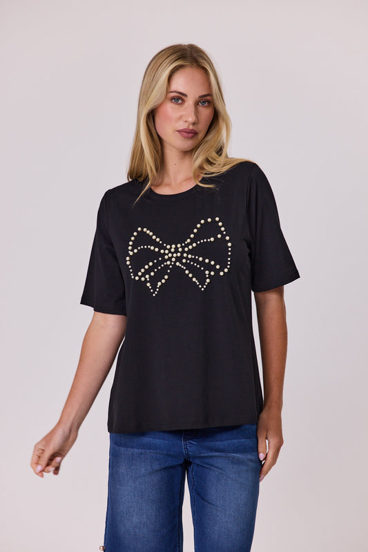 Pearl Bow T-Shirt - Black