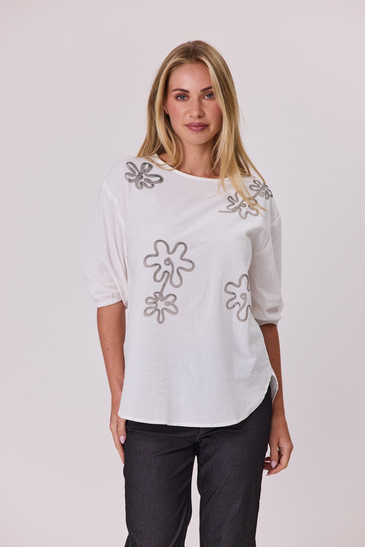 Printed Linen Top - White